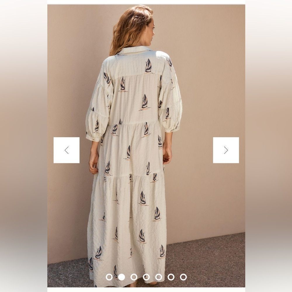 The Carolita Printed Tiered Shirt Dress By Anthropologie SailBoat - Picture 3 of 9